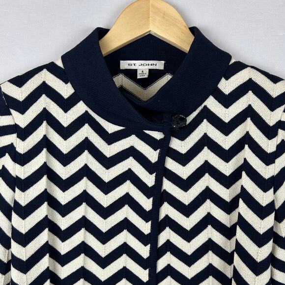 St. John Herringbone One Button Cape Cardigan Sweater Made in USA Women's Size 4 - Picture 2 of 10